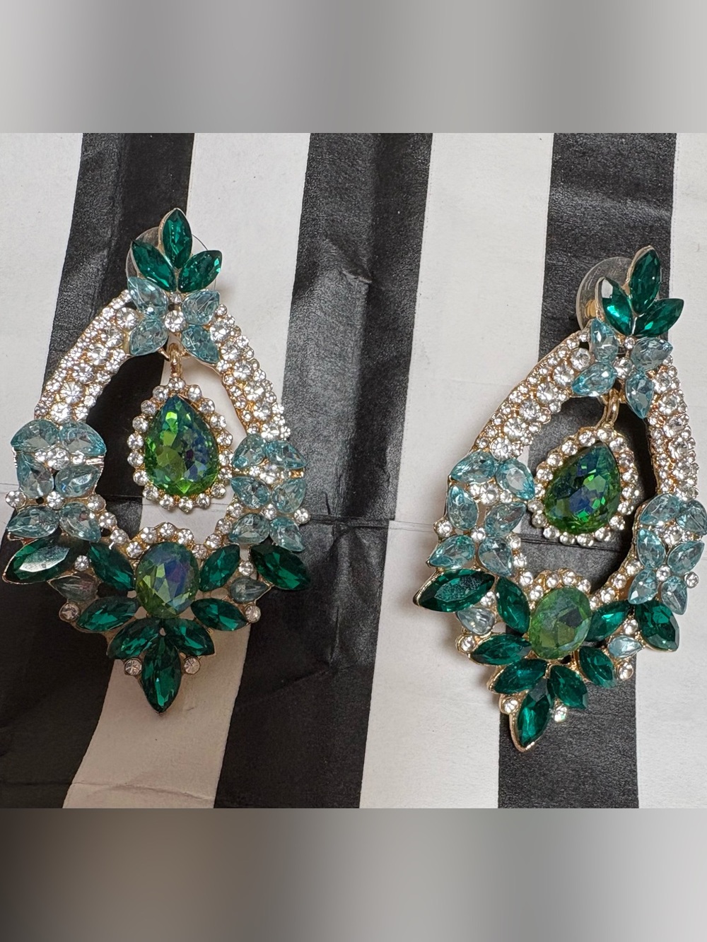 Emerald and Aqua Teardrop Crystal Statement Earrings